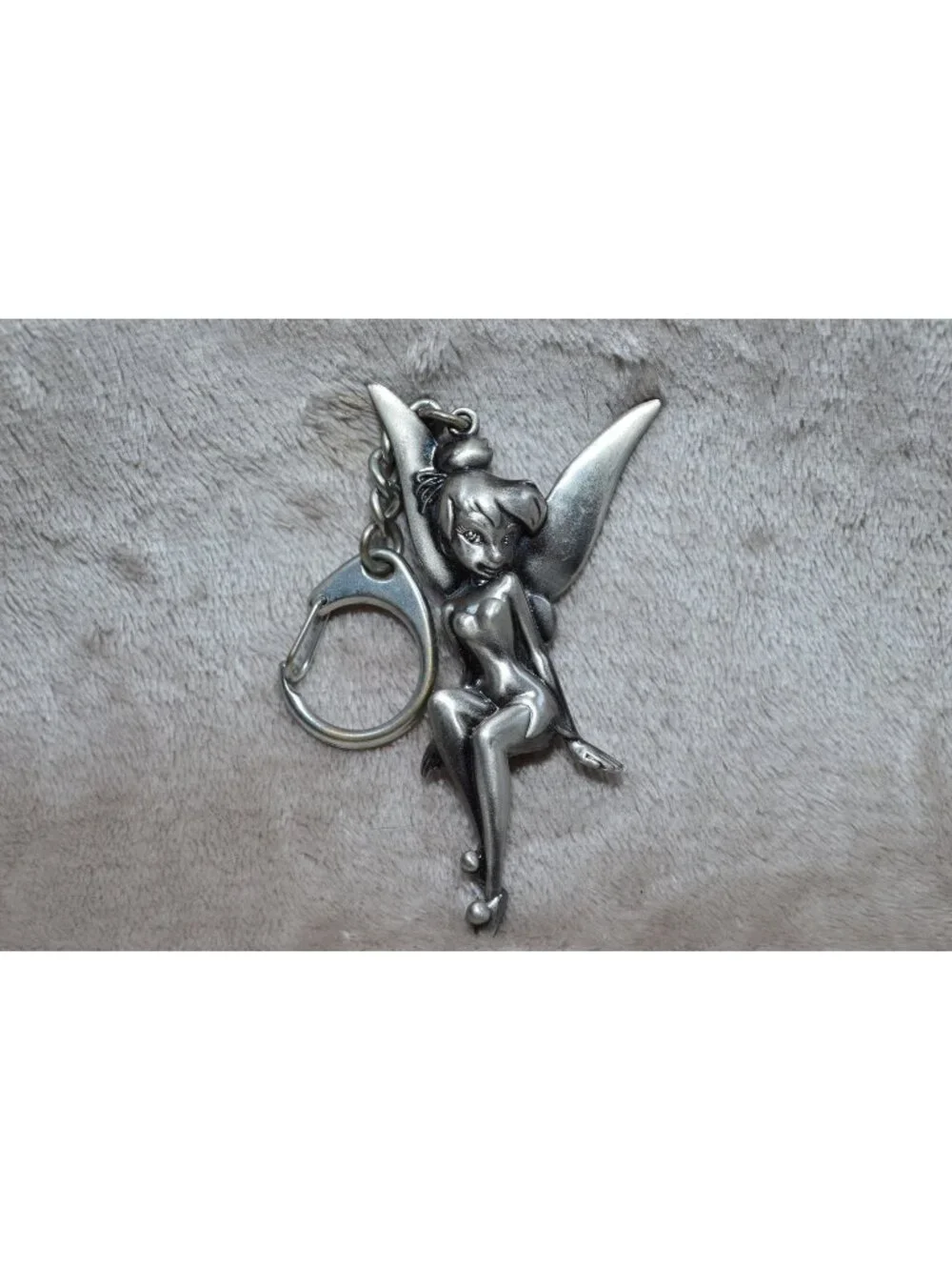 Disney Tinker Bell Pewter Keychain Sassy Fairy Metal Key Ring Bag Charm Retro - Picture 1 of 5